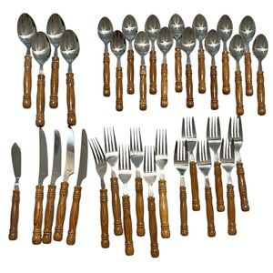 Harbor House LIFETIME CUTLERY OLD HOMESTEAD Wood Handle Flatware 35 pc Lot